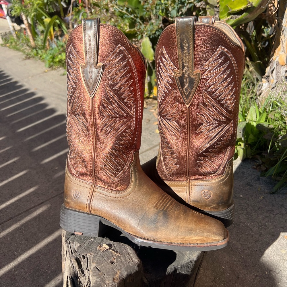 Ariat Brown and Copper Leather Western Combat Boots